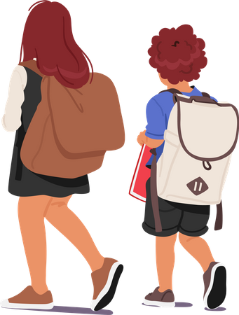 School Boy and Girl with Backpacks and Books  Illustration