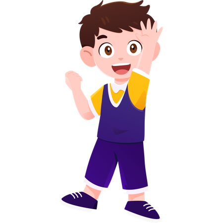 School Boy Cheerful Greeter  Illustration