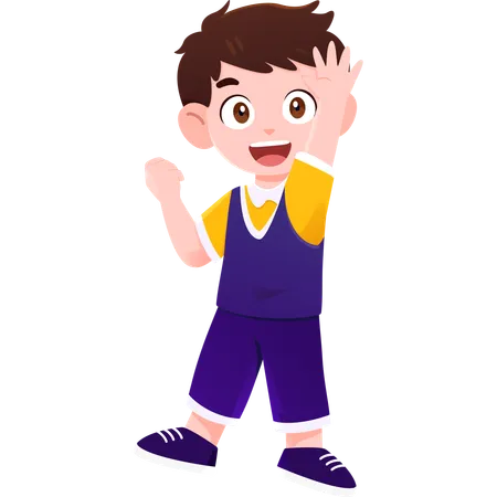 School Boy Cheerful Greeter  Illustration