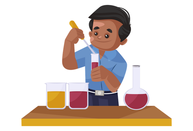 School boy doing experiment in chemistry lab Illustration