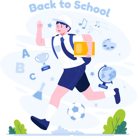 A School Boy In Uniform With A Backpack Running Happily Back To School Back To School Concept Illustration Illustration