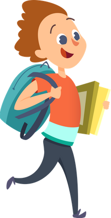 School boy holding books going to school  Illustration