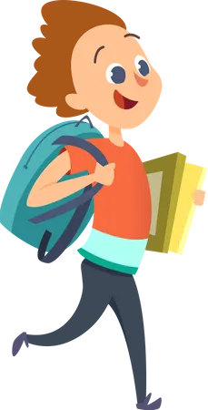 School boy holding books going to school  Illustration