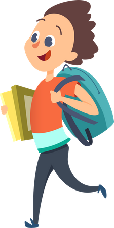 School boy holding books going to school  Illustration