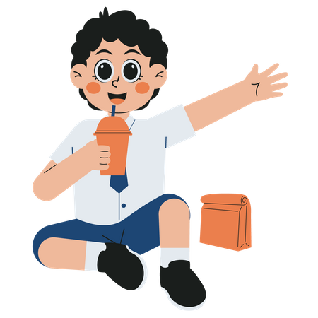 School Boy Holding Food And Drink  Illustration