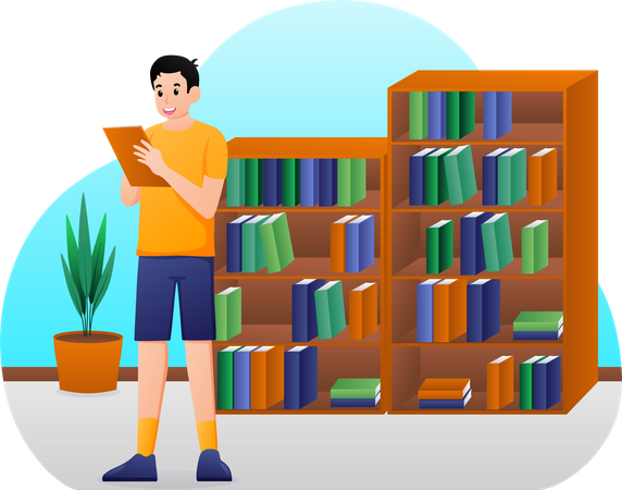 School boy in library  Illustration