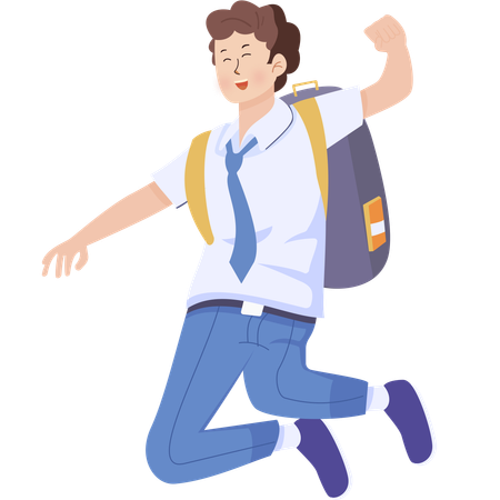 School boy jumping while smiling  Illustration