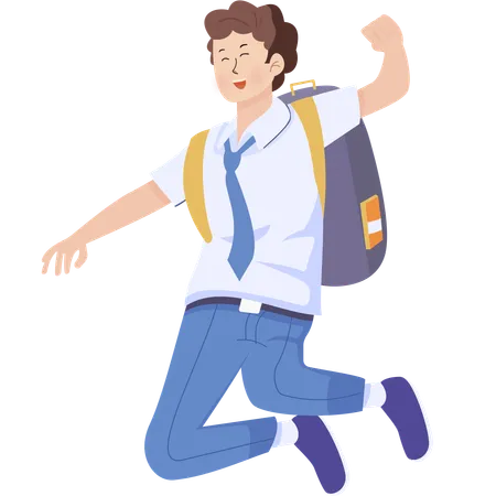 School boy jumping while smiling  Illustration