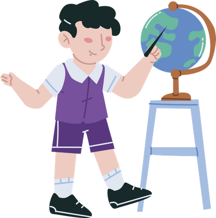 School boy learning about Earth globe  Illustration