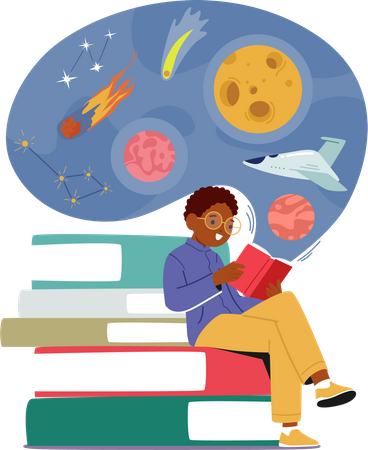 School boy learning about space interstellar  Illustration
