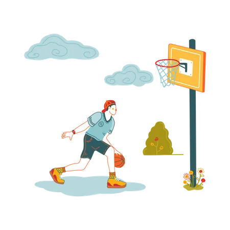 School boy playing basketball Illustration