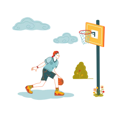 School boy playing basketball  Illustration