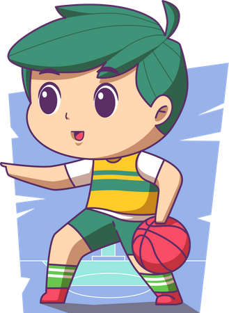 School boy playing basketball  Illustration