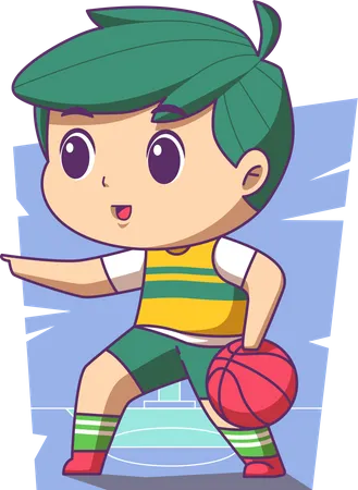 School boy playing basketball  Illustration