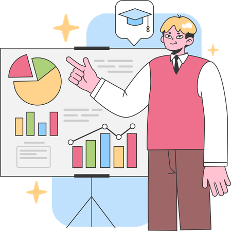 School boy presenting statistics  Illustration