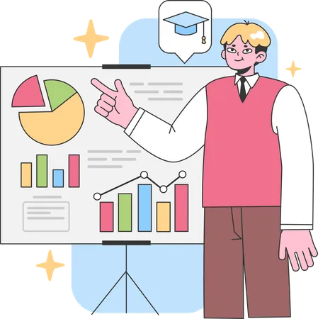 School boy presenting statistics  Illustration