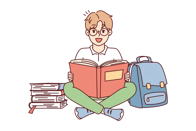 School boy reading book  Illustration