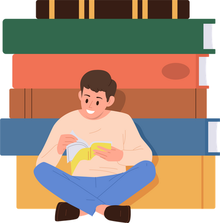 School boy reading book  Illustration