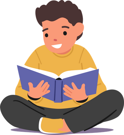 School boy reading to prepare for exams Illustration
