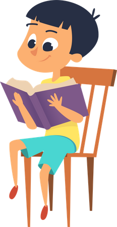 School boy sitting on chair and reading book Illustration