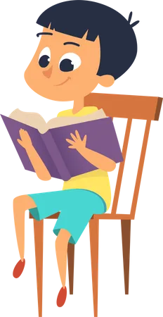 School boy sitting on chair and reading book Illustration