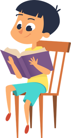 School boy sitting on chair and reading book  Illustration