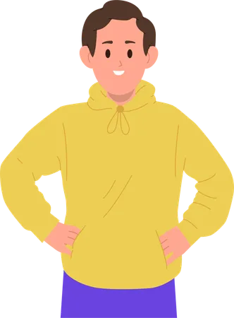 Brave Optimistic Little School Boy Child Trendy Fashion Cartoon Character Smiling Feeling Positive Emotion Holding Hands In Pocket Standing Isolated On White Background Children Expression Concept 일러스트레이션