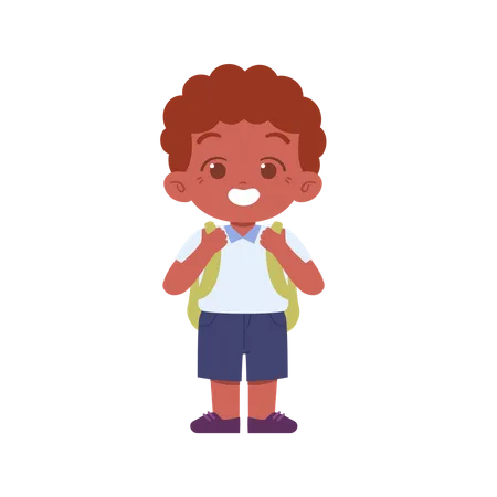 School Boy Standing And Carrying Schoolbag  Illustration