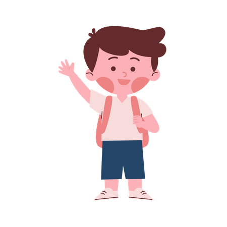 School Boy Waving Hand  Illustration