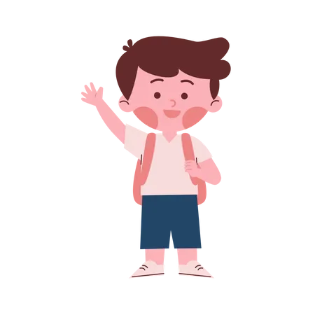 School Boy Waving Hand  Illustration