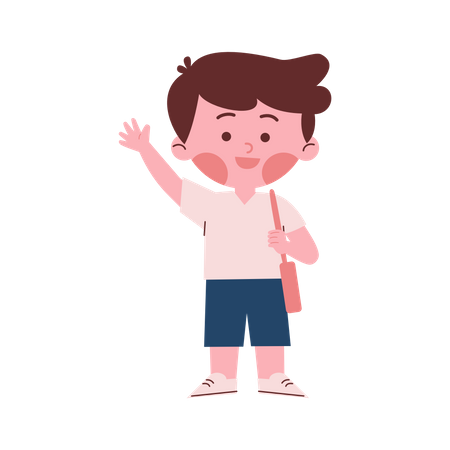 School Boy Waving Hand  Illustration