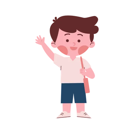 School Boy Waving Hand  Illustration