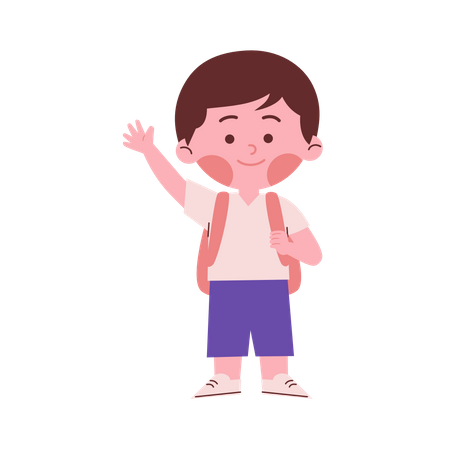 School Boy Waving Hand  Illustration