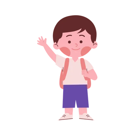 School Boy Waving Hand  Illustration