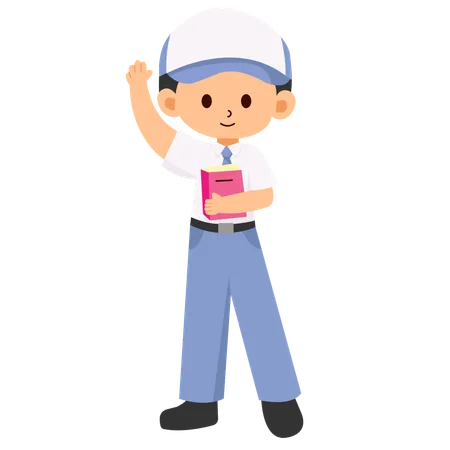 School Boy Waving Hand  Illustration