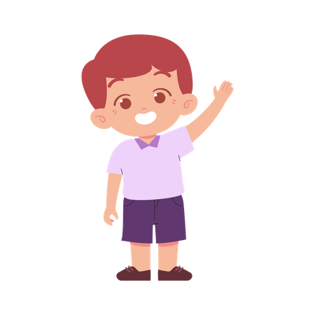 School Boy Waving Right Hand  Illustration