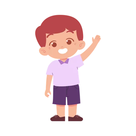 School Boy Waving Right Hand  Illustration