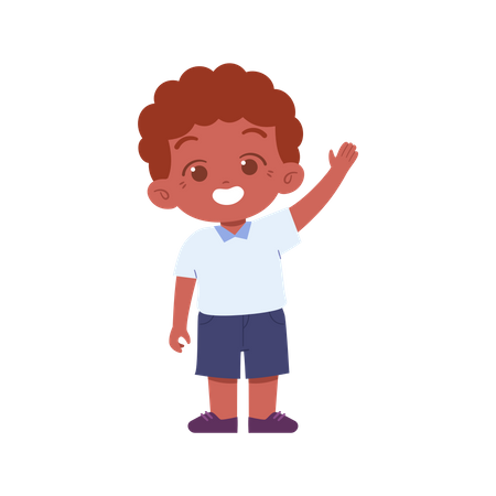 School Boy Waving Right Hand  Illustration