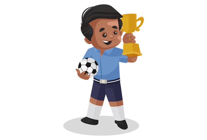 School boy win trophy in football tournament Illustration