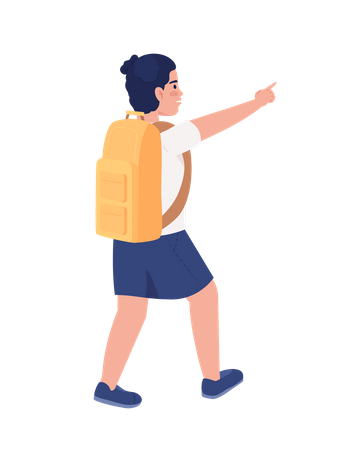School boy with backpack pointing with finger  Illustration