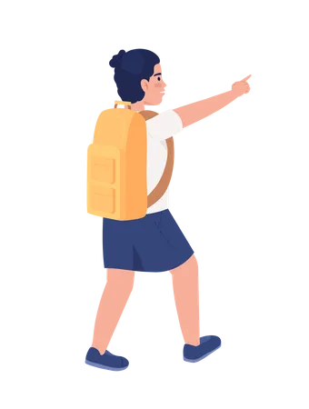 School Boy With Backpack Pointing With Finger Semi Flat Color Vector Character Editable Figure Full Body Person On White Simple Cartoon Style Illustration For Web Graphic Design And Animation Illustration
