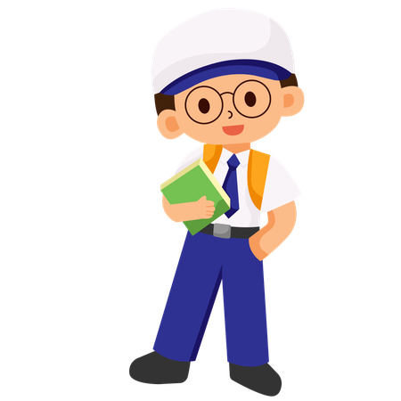 School Boy with Glasses holding a Book  Illustration