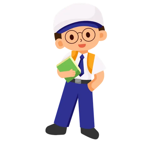 School Boy with Glasses holding a Book  Illustration