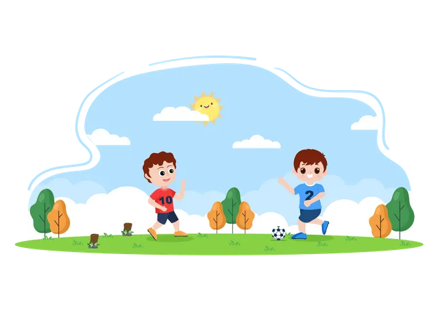 School boys playing football Illustration