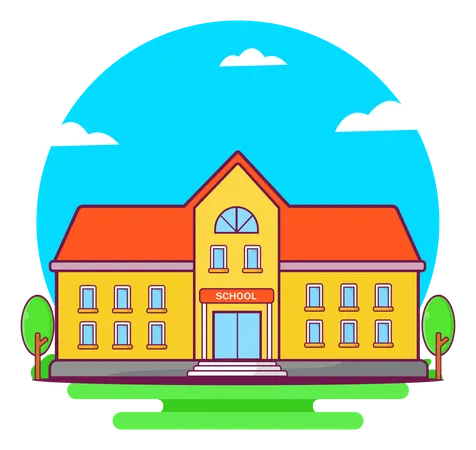 School Building Flat Design Style Illustration
