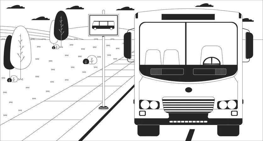 School bus stop roadside  Illustration