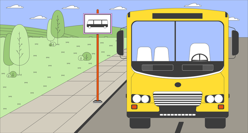 School bus stop roadside  Illustration