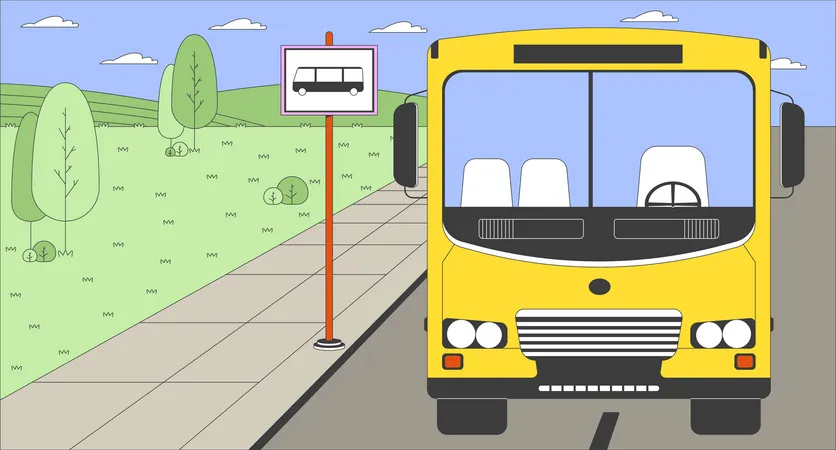 School bus stop roadside  Illustration