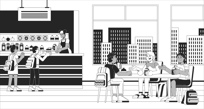 School cafeteria with kids  Illustration