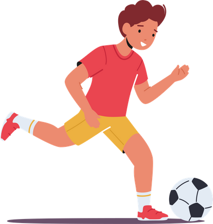 School Child Character Playing Soccer  Illustration